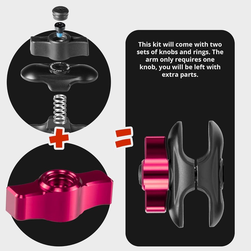 tackform 2" Long Metal 20mm Ball and Socket Arm DuraLock 20 Series | Dual 20mm Sockets with Optional Anti-Theft Knob | Black with Pink Billet Accent Kit - Image 2